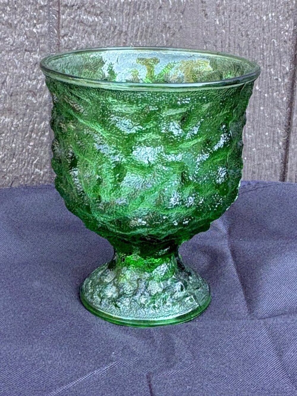 Vintage E.O. Brody Emerald Green Crinkle Glass Vase Pedestal A102 Cleveland USA